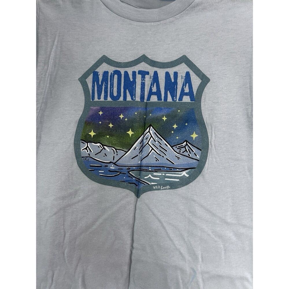 Xs Montana Tshirt Mountains Stars NWT Light Blue - Picture 2 of 4